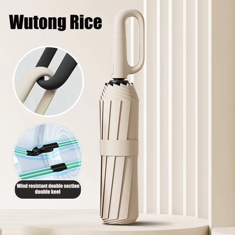 Extra-Large Reinforced Uv-Resistant Windproof Rainproof Fully Automatic Rotating Buckle Folding Umbrella with Double Ribs