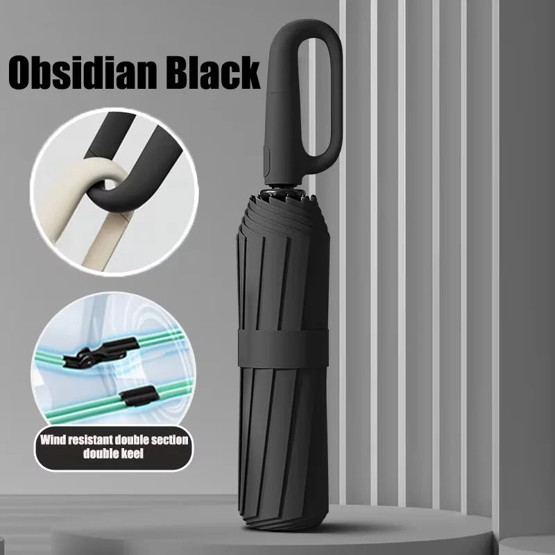Extra-Large Reinforced Uv-Resistant Windproof Rainproof Fully Automatic Rotating Buckle Folding Umbrella with Double Ribs