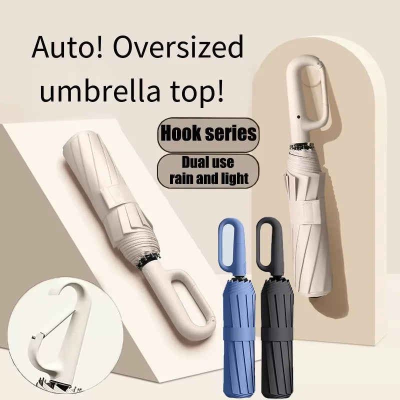 Extra-Large Reinforced Uv-Resistant Windproof Rainproof Fully Automatic Rotating Buckle Folding Umbrella with Double Ribs